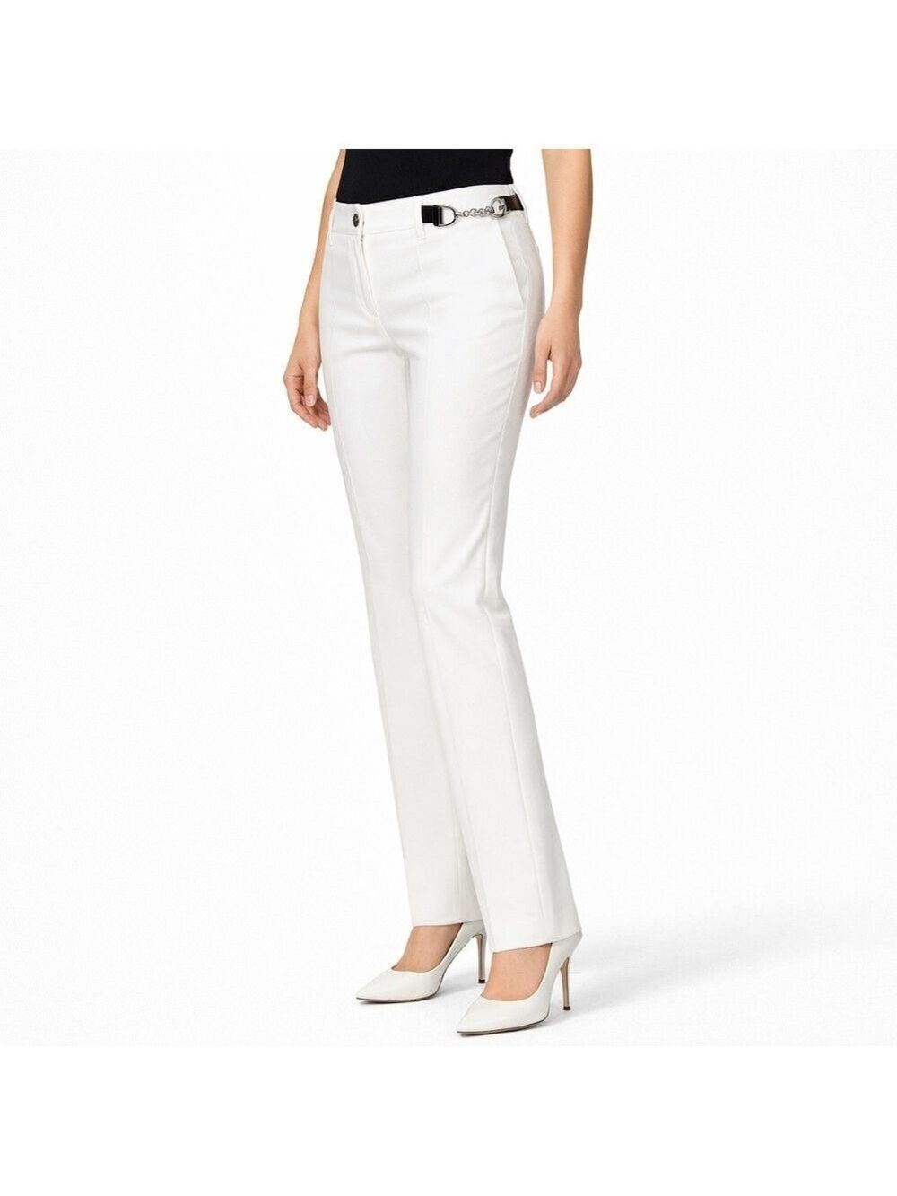 DOLCE & GABBANA Cotton White Straight Leg Pants w/ Side Buckle Detailing US Sz 4